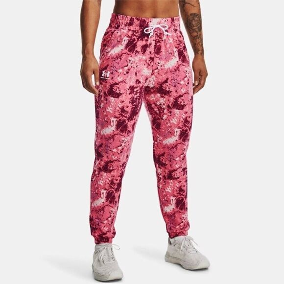Under Armour 1373040 669 Womens Sz Medium Pink Tie Dye Rival Terry Print Joggers - Picture 1 of 9
